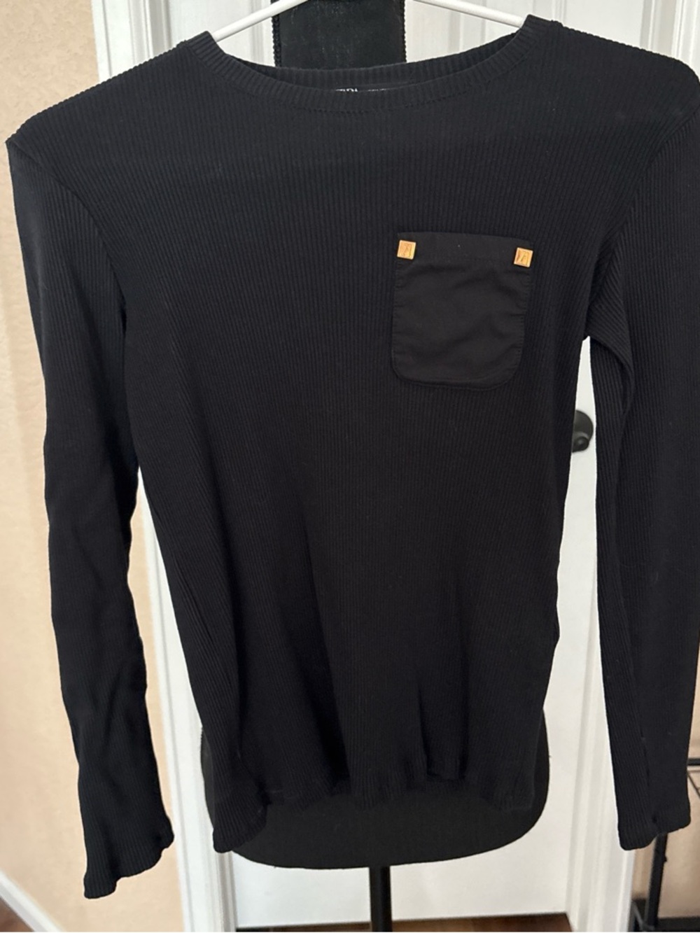 Zara Black Ribbed Crewneck Sweater with Chest Pocket